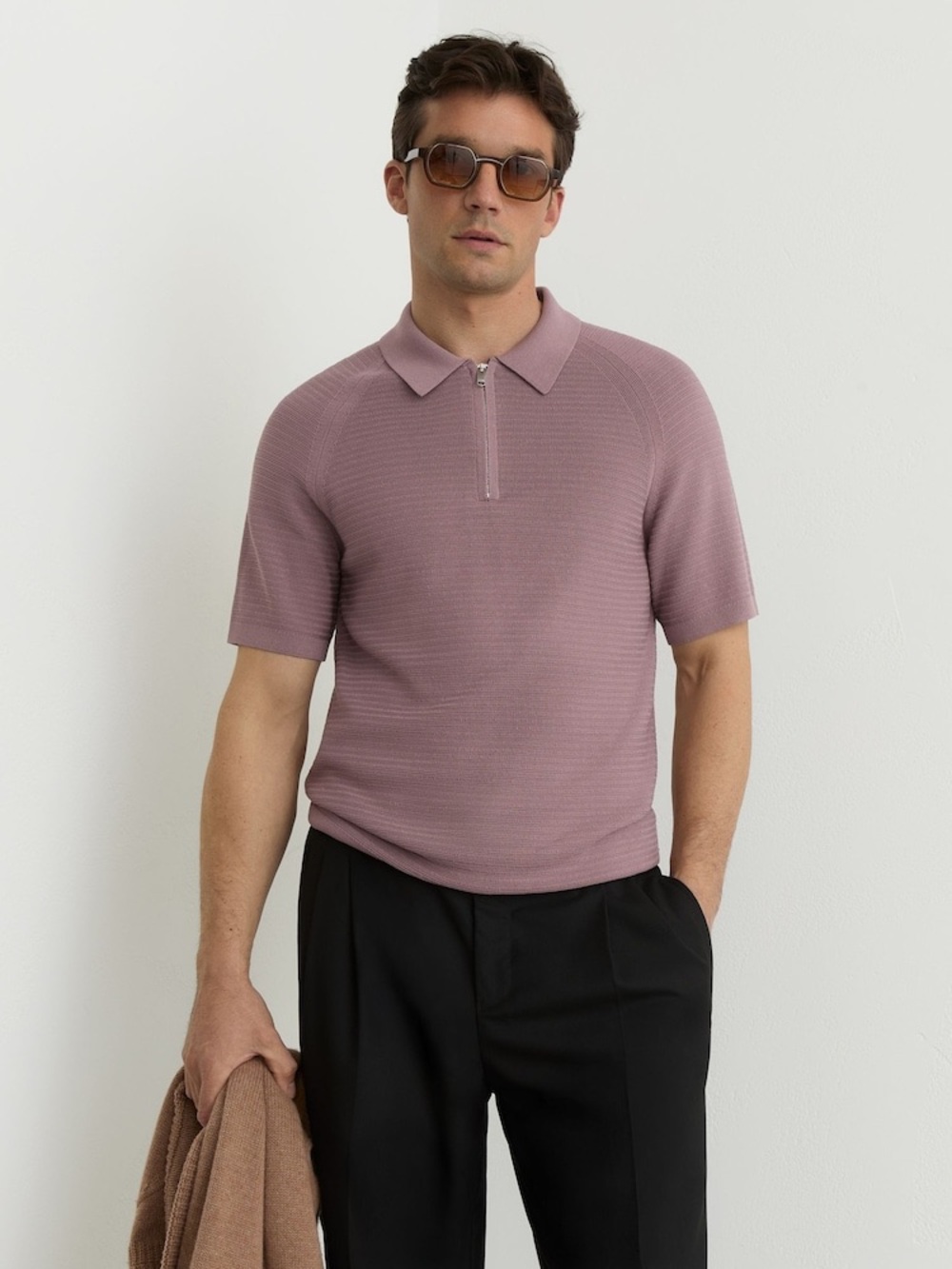 Reiss Plum Half Zip Estate Polo Slim Fit